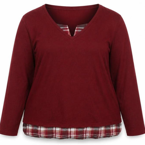 Damart Women's Red V-Neck Plaid Trim Jumper, Size L