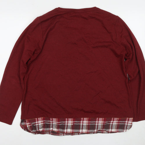 Damart Women's Red V-Neck Plaid Trim Jumper, Size L