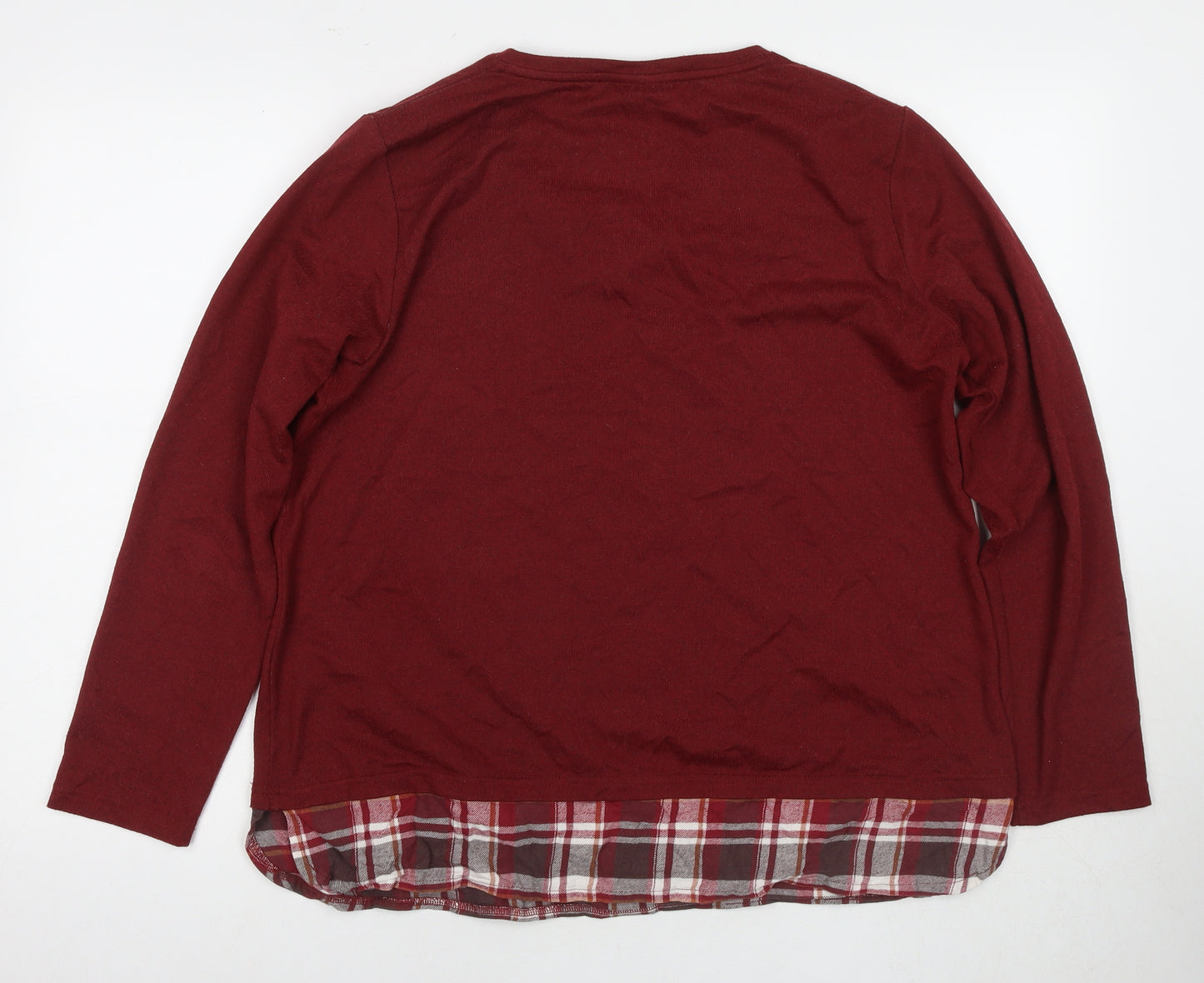 Damart Women's Red V-Neck Plaid Trim Jumper, Size L