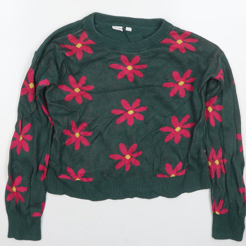 GAP Kids Girls Green Floral Pullover Jumper M Cotton