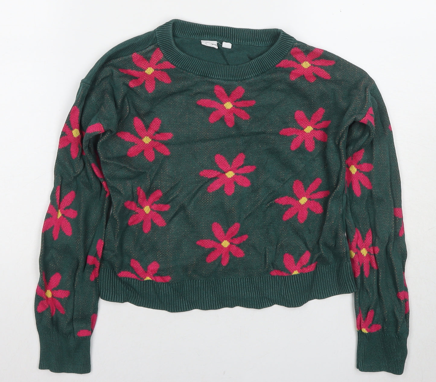 GAP Kids Girls Green Floral Pullover Jumper M Cotton