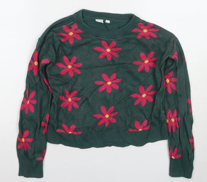 GAP Kids Girls Green Floral Pullover Jumper M Cotton