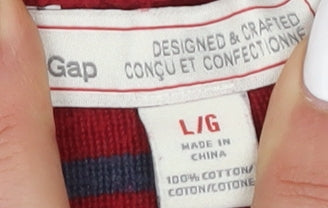 Gap Men's Red Striped Pullover Jumper Large