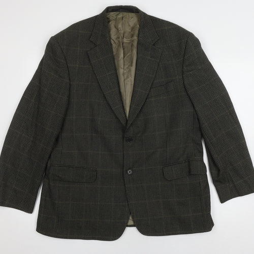Marks and Spencer Men's Green Wool Check Blazer, Size Short