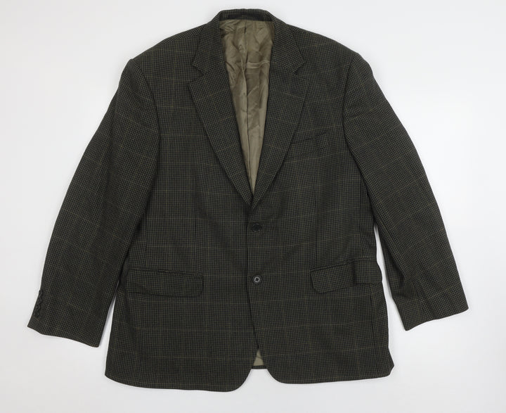 Marks and Spencer Men's Green Wool Check Blazer, Size Short