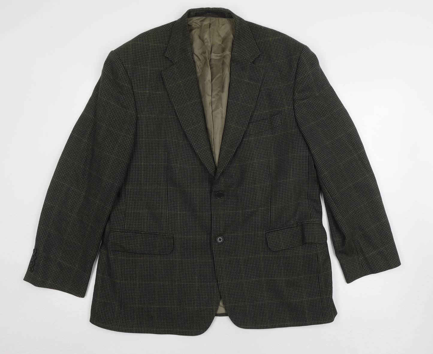 Marks and Spencer Men's Green Wool Check Blazer, Size Short