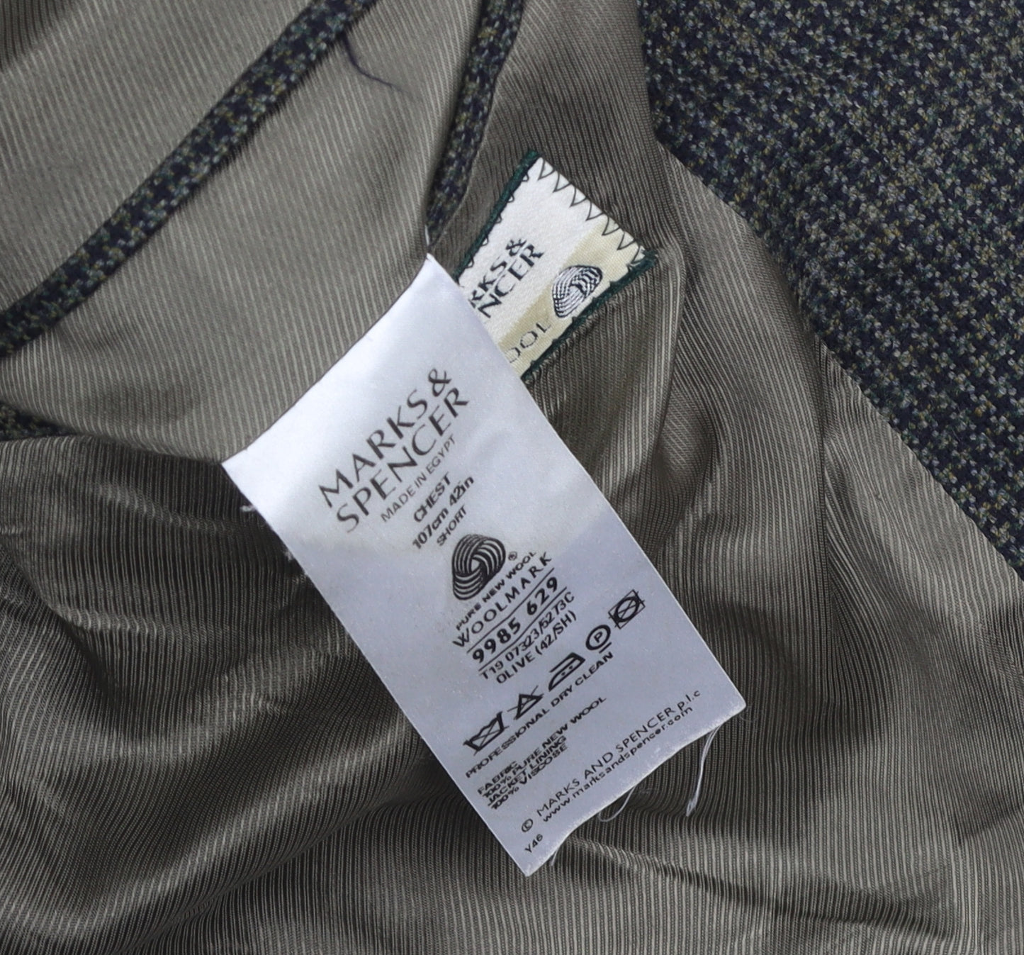 Marks and Spencer Men's Green Wool Check Blazer, Size Short
