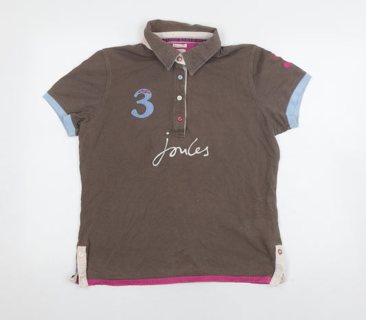 Joules Women's Brown Polo Shirt - Size 14, Classic Embroidery