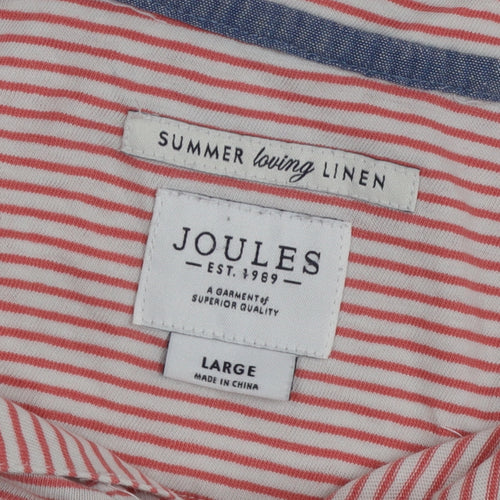 Joules Women's Red Striped Linen Polo Shirt, Size L