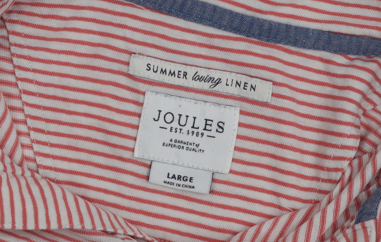 Joules Women's Red Striped Linen Polo Shirt, Size L