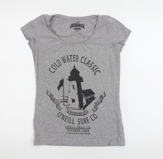 O'Neill Women's Grey Graphic T-Shirt S Scoop Neck