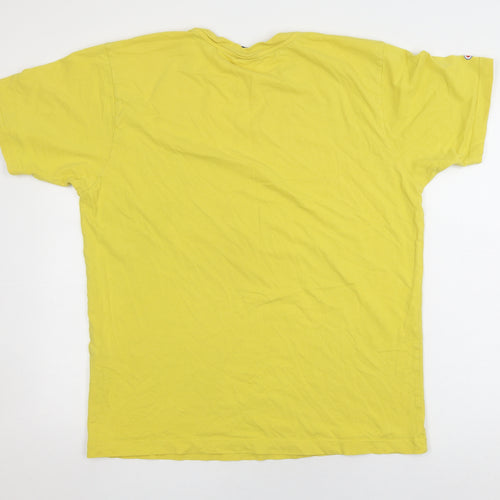 Champion Men's Yellow T-Shirt, Size L, Crew Neck, Logo, Cotton