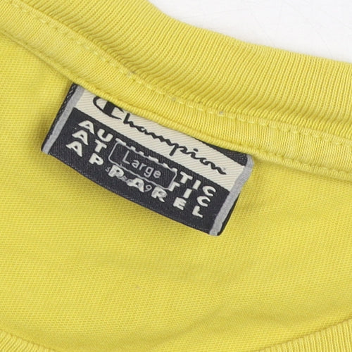 Champion Men's Yellow T-Shirt, Size L, Crew Neck, Logo, Cotton