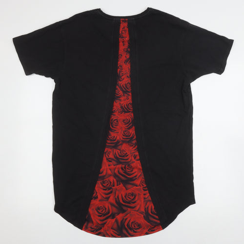 SikSilk Black Cotton Floral T-Shirt - Unisex Large