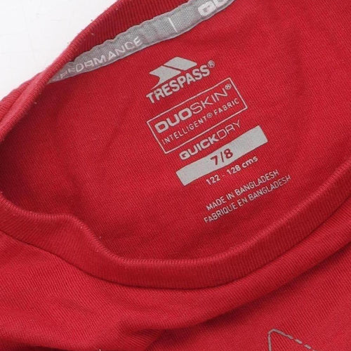 Trespass Boys Red T-Shirt 7-8 Years - Graphic Quick Dry Top
