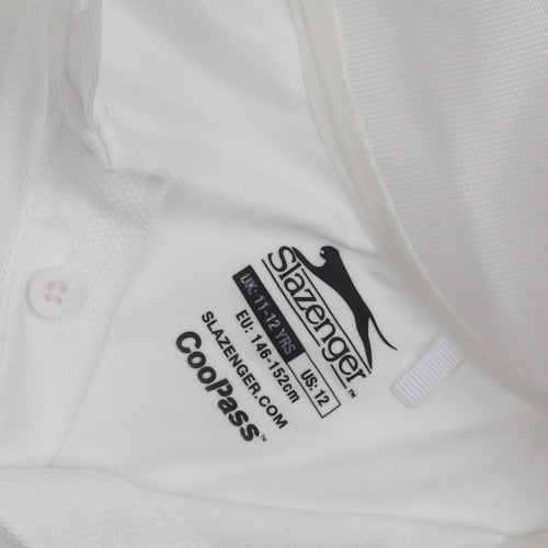 Slazenger Boys White Polo Shirt, Age 11-12, Logo Accent