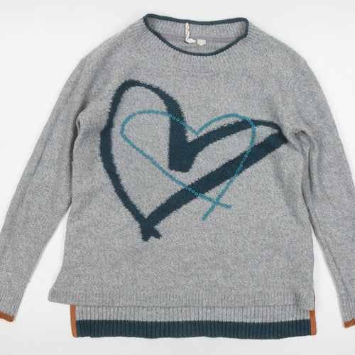 White Stuff Women's Grey Heart Jumper UK 10