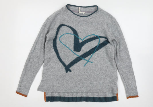 White Stuff Women's Grey Heart Jumper UK 10