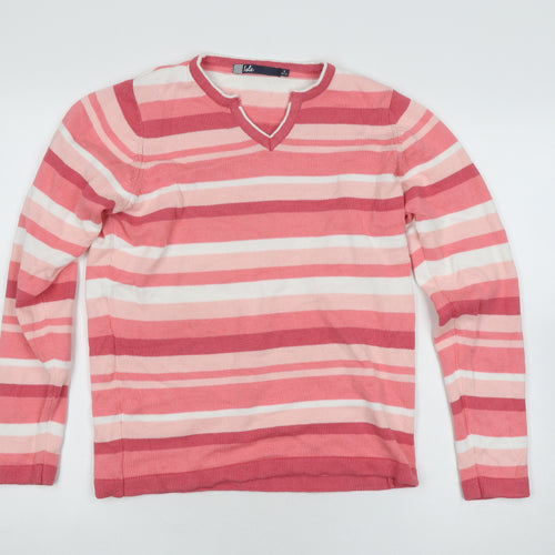 Isle Women's Pink Striped V-Neck Pullover Jumper Size 10