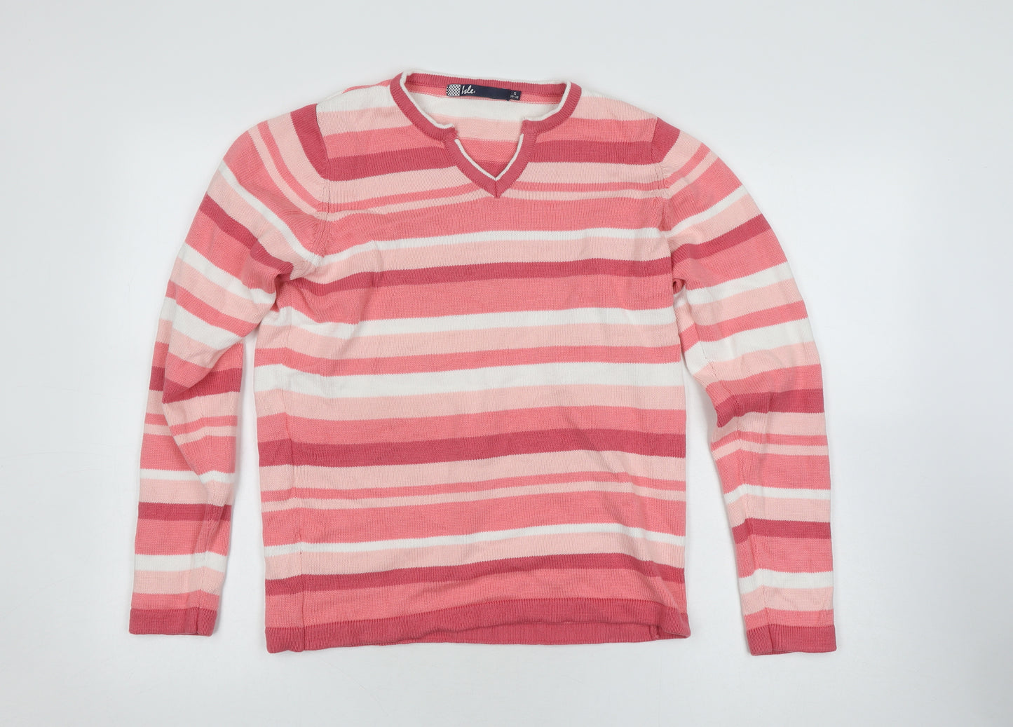 Isle Women's Pink Striped V-Neck Pullover Jumper Size 10