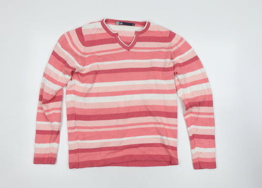 Isle Women's Pink Striped V-Neck Pullover Jumper Size 10