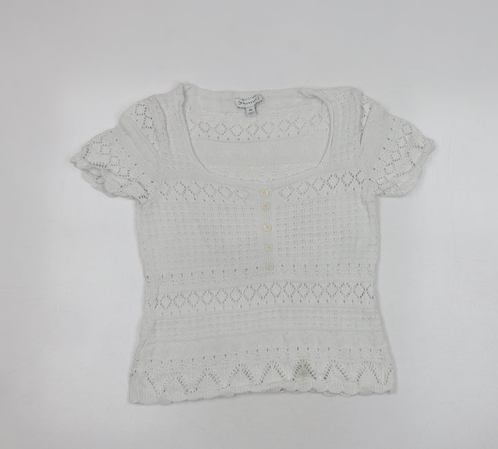 Warehouse Women's White Knit Henley Jumper Size 10