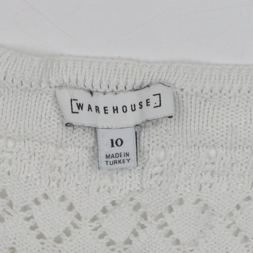 Warehouse Women's White Knit Henley Jumper Size 10