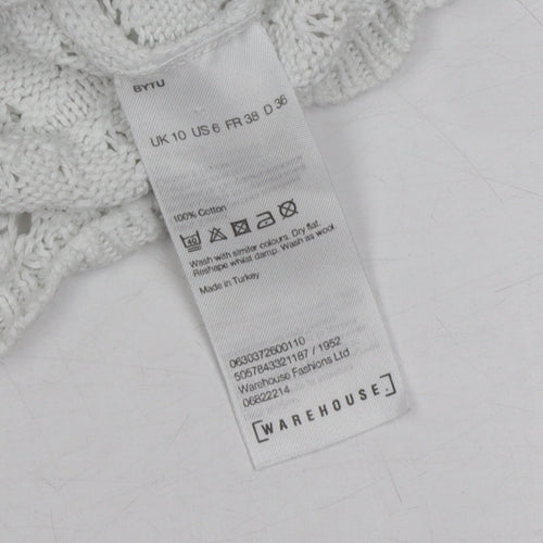 Warehouse Women's White Knit Henley Jumper Size 10