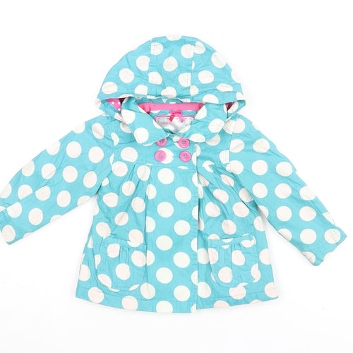 Mothercare Girls Blue Polka Dot Hooded Rain Coat 12-18 Months