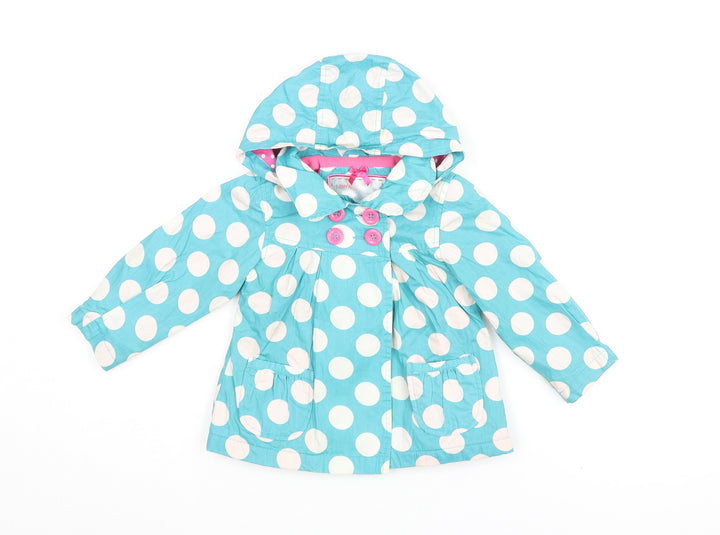 Mothercare Girls Blue Polka Dot Hooded Rain Coat 12-18 Months