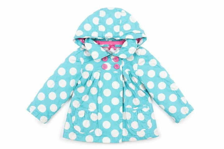 Mothercare Girls Blue Polka Dot Hooded Rain Coat 12-18 Months