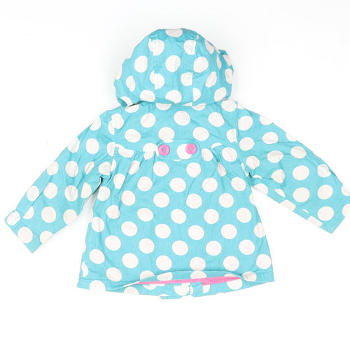 Mothercare Girls Blue Polka Dot Hooded Rain Coat 12-18 Months