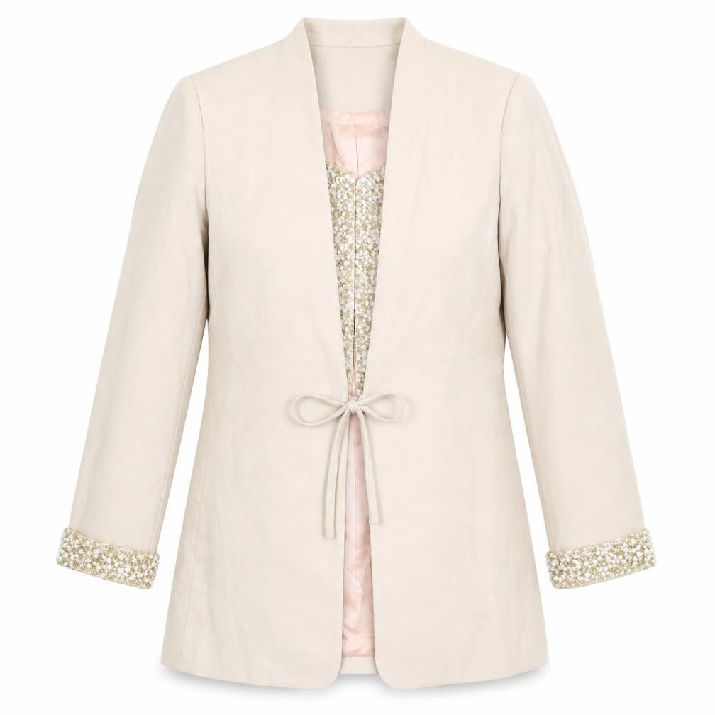 Front view of Albert Nipon Women’s Beige Blazer, size UK 12, Formal Classic