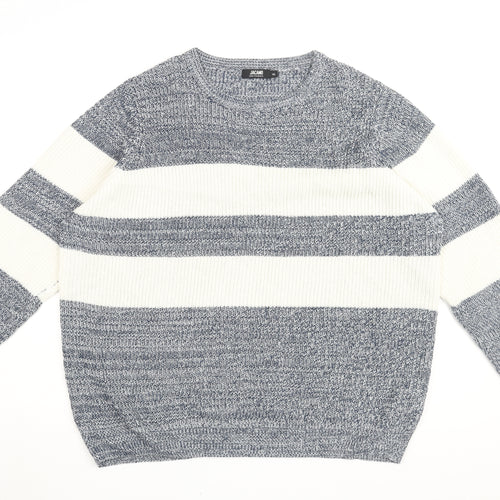 Jacamo Men Blue Striped Chunky-Knit Pullover 2XL