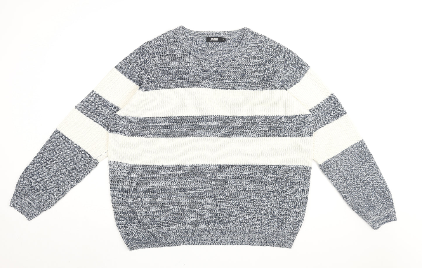 Jacamo Men Blue Striped Chunky-Knit Pullover 2XL