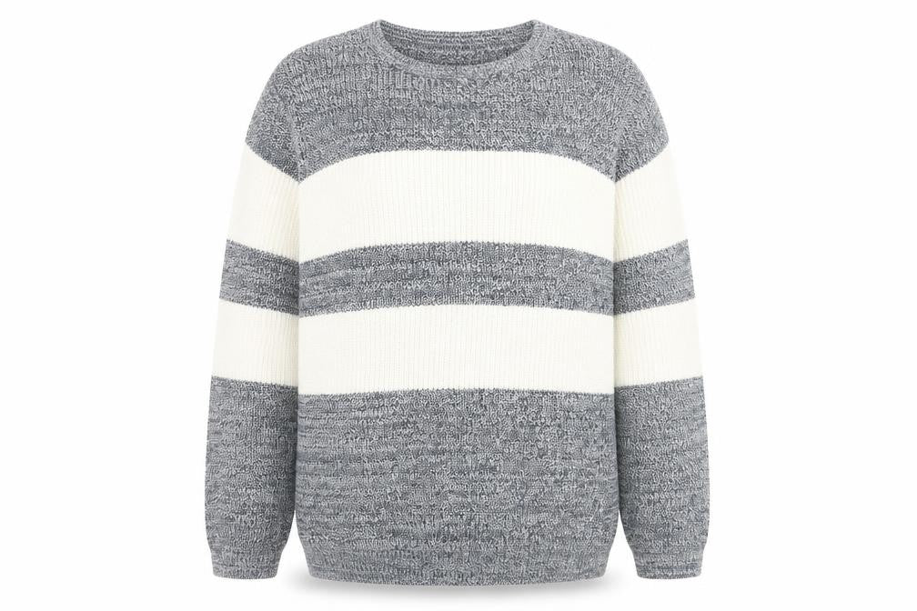 Front view of Jacamo Men Blue Striped Chunky-Knit Pullover 2XL