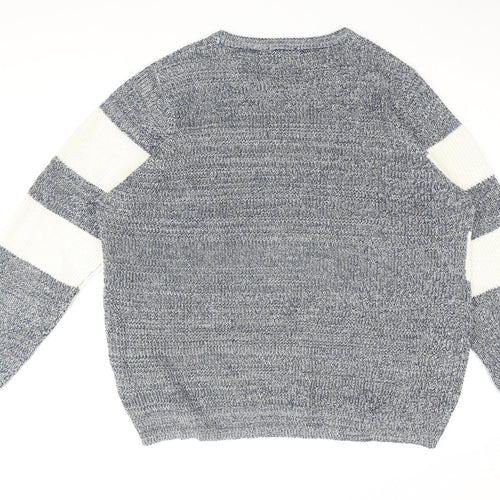 Jacamo Men Blue Striped Chunky-Knit Pullover 2XL