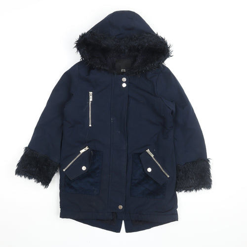 River Island Girls Blue Parka Coat, 7-8 Years, Faux Fur, Winter