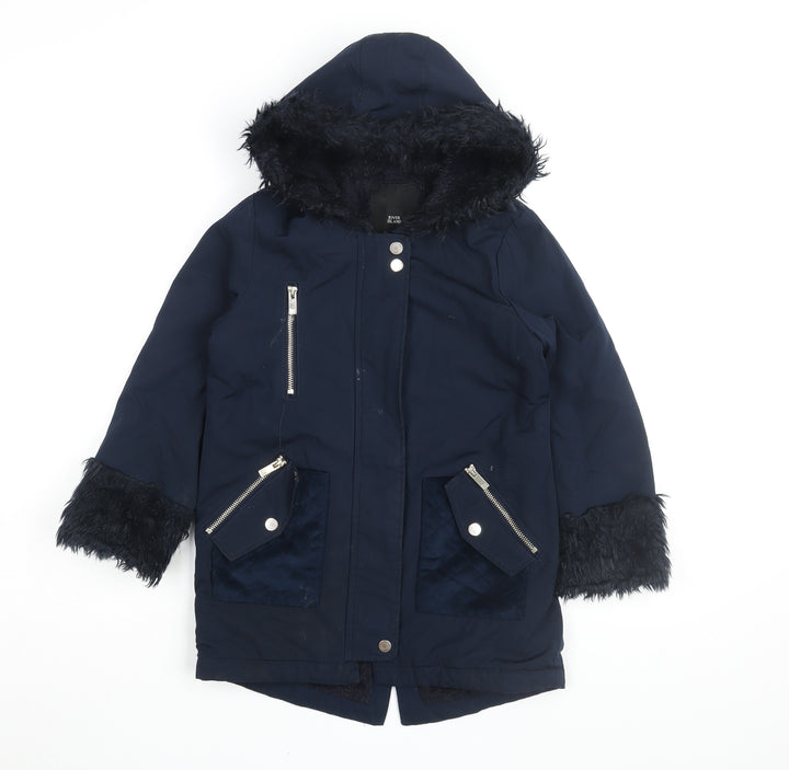 River Island Girls Blue Parka Coat, 7-8 Years, Faux Fur, Winter