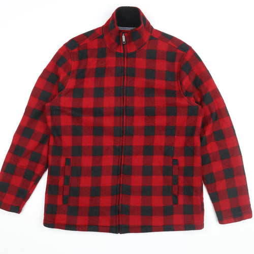 Club Room Men's Red Check Full Zip Sweatshirt M