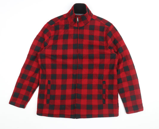 Club Room Men's Red Check Full Zip Sweatshirt M