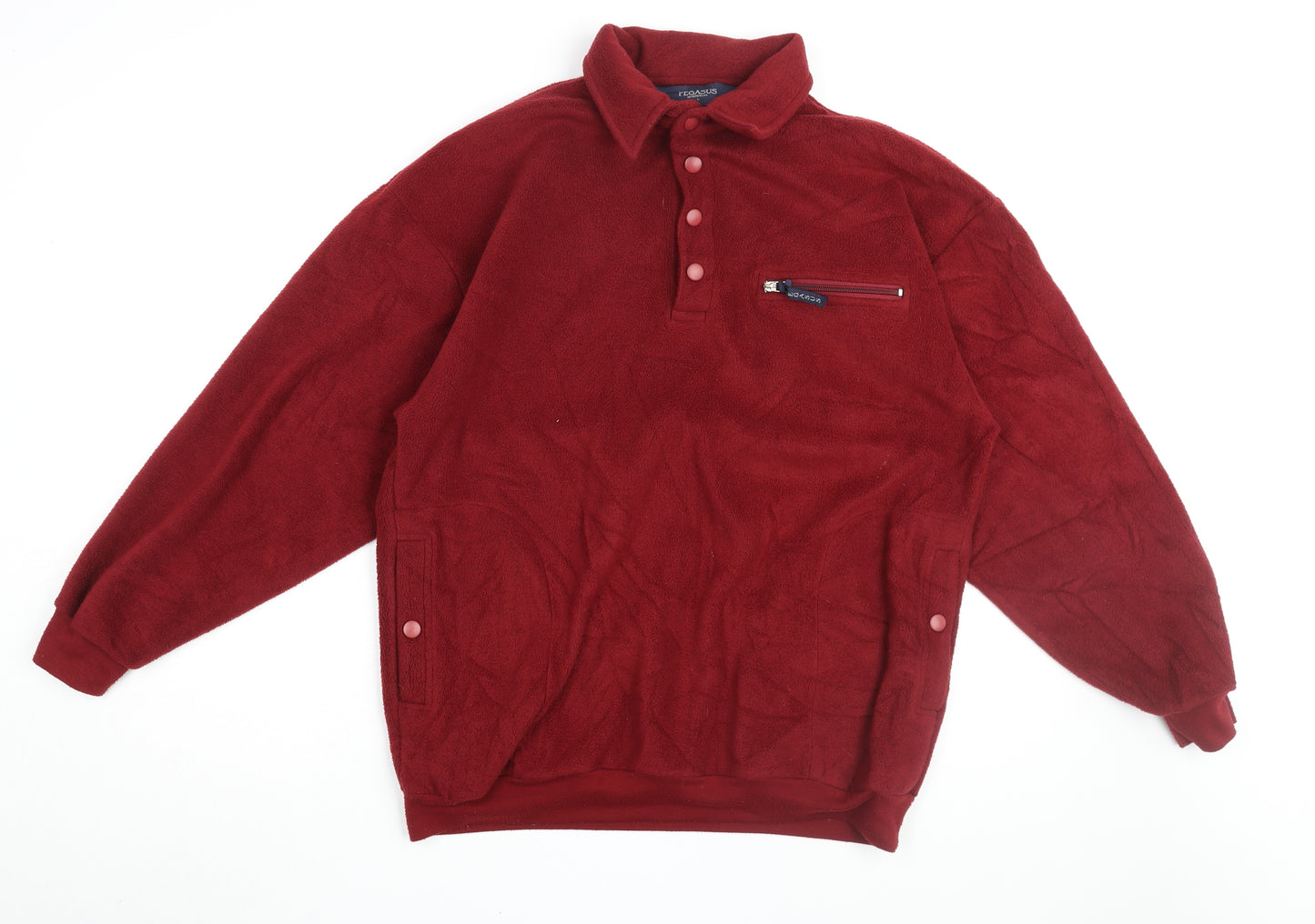 Pegasus Men's Red Henley Sweatshirt - L, Collared, Buttons