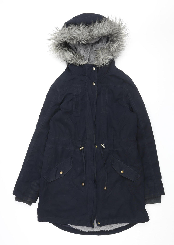 Oasis Women's Black Parka with Fur Trim XS