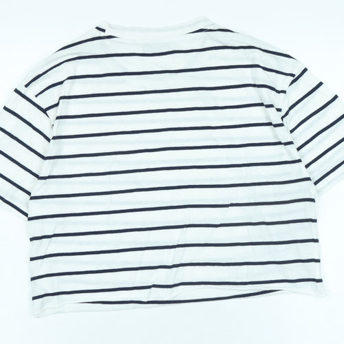Pull & Bear White Striped Cropped T-Shirt Unisex M