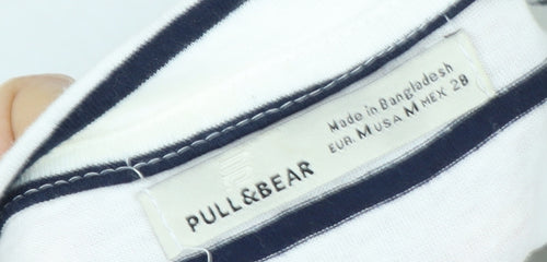 Pull & Bear White Striped Cropped T-Shirt Unisex M