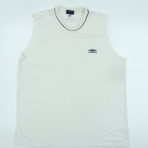 Umbro Men's White Sleeveless T-Shirt, Size L, Logo Accent