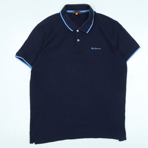 Ben Sherman Men's Blue Polo L Short Sleeve Logo Casual