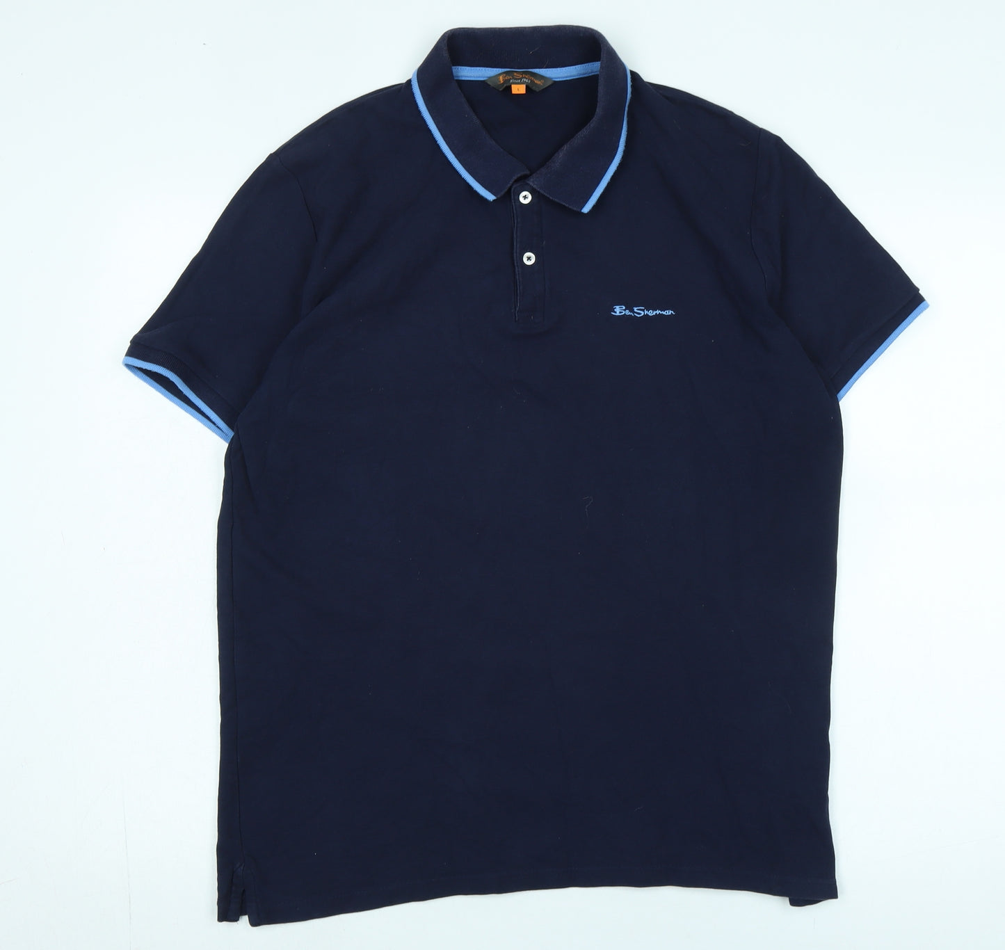 Ben Sherman Men's Blue Polo L Short Sleeve Logo Casual