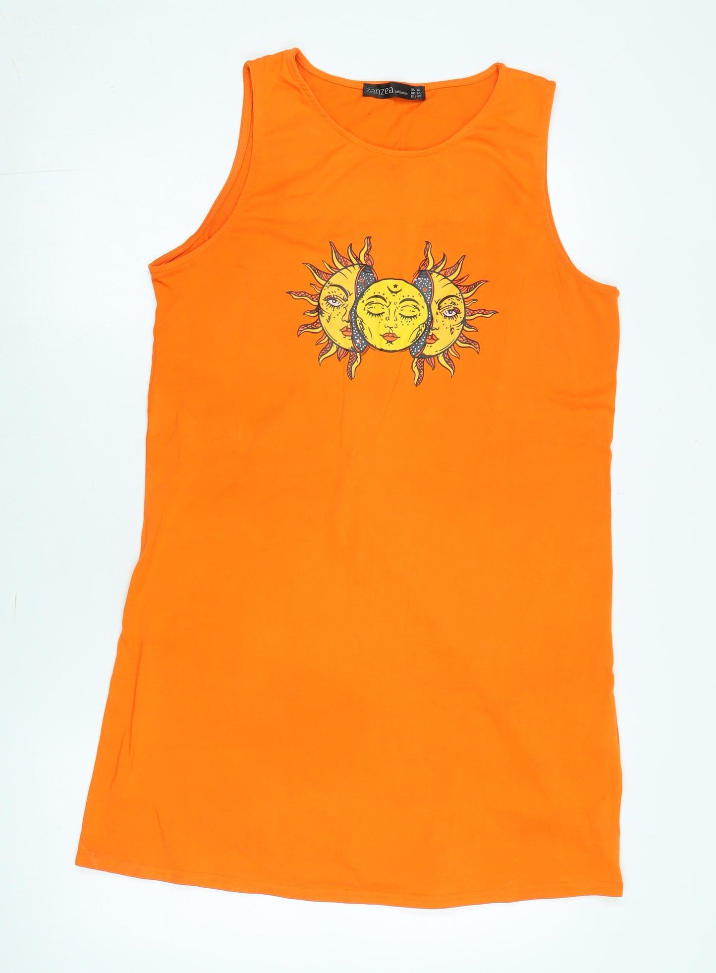 ZANZEA Women's Orange Graphic Tank Dress Size 10