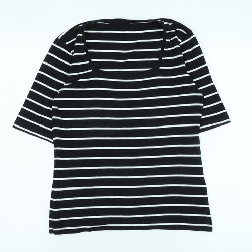 M&Co Women's Black Striped Basic T-Shirt Size 14